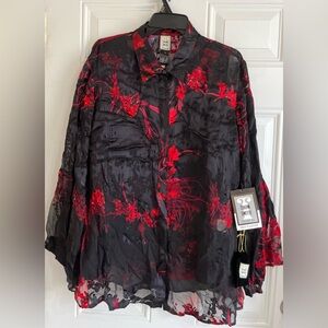 THOM‎ SMITH ATELIER XXI Red Black Floral 100% Silk Shirt Camisole 3Pc Set Sz 16
